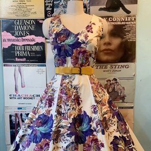Eva Rose Ivory & Purple Floral V-Neck Dress